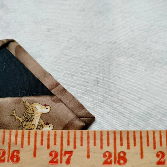 Kai Long Silk Tie Necktie Tan Brown Abstract Birds Handmade 56x4. B - Picture 6 of 7